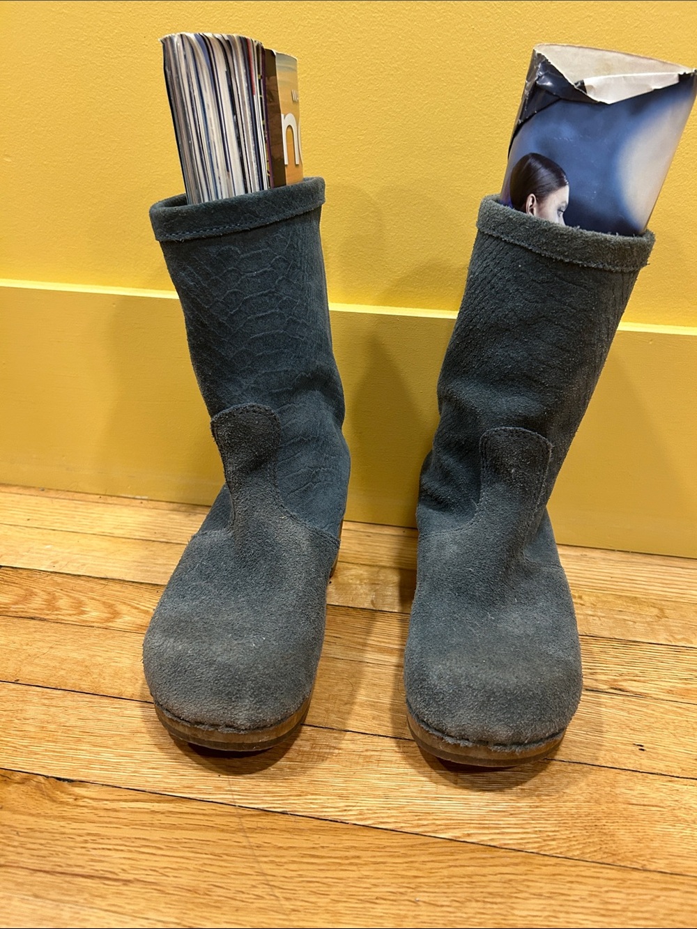 Sanita Dark Green Suede Mid-Calf Clog Boots